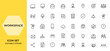 © Vintage Studio - Workspace icons set for office and coworking, line style web icons. Business, remote working, meeting, desk, computer, coworker, office, mobile app icons, productivity, collaboration and more.