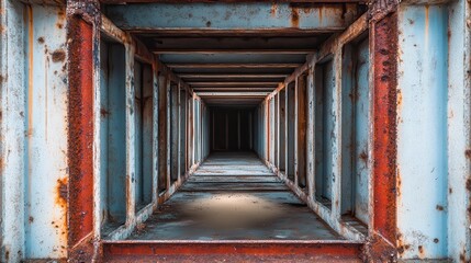 Poster - Rusty Container Interior Featuring Distressed Metal Architecture