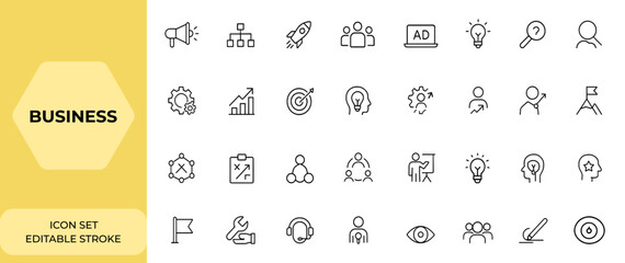 line style business icons set for web and mobile app. marketing, management, startup, team, business