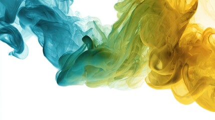 Poster - Abstract wave of blue, green and yellow smoke on a white background.
