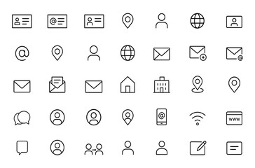 Poster - Contact icons for business card set. Thin line symbols of various business card styles. Vector icon collection for professional contact information, networking, identity and more.