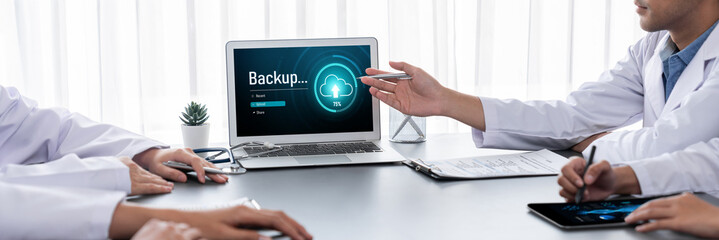 Poster - Backup Storage Data Internet Technology Business concept. Database storage cloud technology file data transfer sharing, cyber, big data information, internet banking application download upload brisk