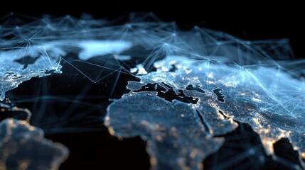 Poster - Global network connection over the world. Internet Concept of global business.World map with glowing lines on dark background. Network and communication concept. 3D Rendering