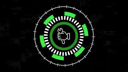 Futuristic H U D Interface with Wrench Icon and Green Digital Data Displaying Technical Support