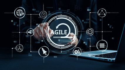 Poster - Agile project management using teams and agile planning for agile development. Agile enables flexibility, collaboration, and continuous improvement across modern workflows. Elide