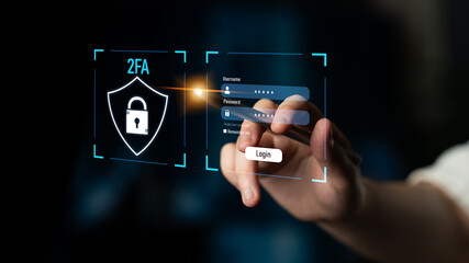 Poster - Two-factor authentication strengthens login system security. Adds protection, two-factor authentication increases privacy, and two-factor authentication prevents access breaches. Latch