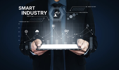 Poster - Smart industry dashboard combining automation, robotics, cloud integration, cybersecurity, and data analytics to support intelligent factory systems and real-time monitoring Vouch