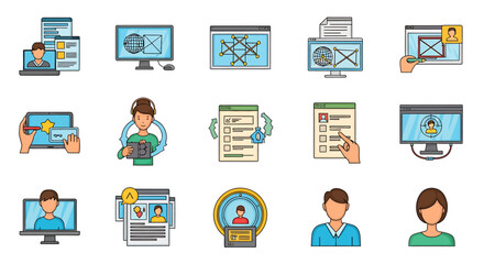Poster - Vector Icons Set of A colorful cartoon icon set for business and technology concepts This collection features user profiles online communication and web interface elements with bol. EPS Editable