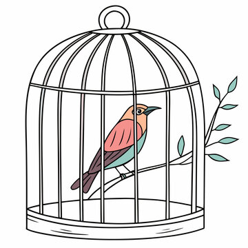 Bird in Cage   Vector Illustration – Cute Animal Design for Pet Lovers
