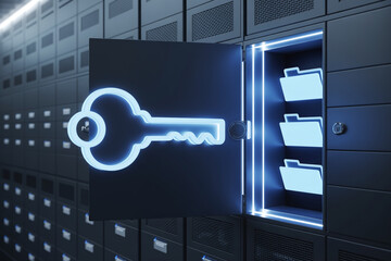 Aufkleber - Digital key unlocking secure data storage in futuristic server room