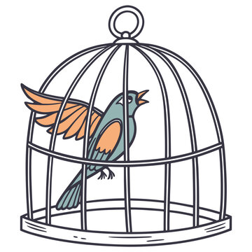 Bird in Cage   Vector Illustration – Cute Animal Design for Pet Lovers
