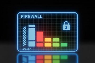 Aufkleber - Digital firewall security interface with network traffic graph and locked padlock icon