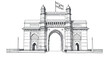 © markusmiller - Hand-drawn gateway of india with flag in black and white line art style