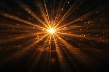 Poster - Radiant light streams through a dark backdrop with swirling golden particles and bokeh effects