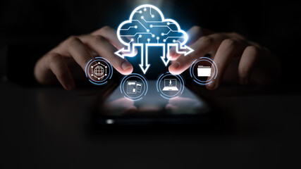 Poster - Cloud computing enables digital growth with secure data storage, scalable infrastructure, and strategic cloud-based business solutions. Latch