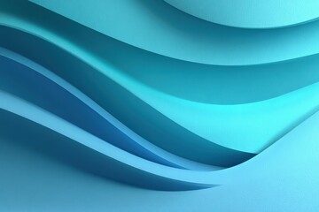 Poster - Blue textured waves of layered paper creating an abstract design with shadows and gradients, emphasizing depth and flowing motion