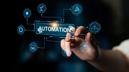 Poster - Modern automation drives workflow efficiency by connecting systems, people, and data. With intelligent automation, businesses unlock potential through seamless integration and automation tools. Spline