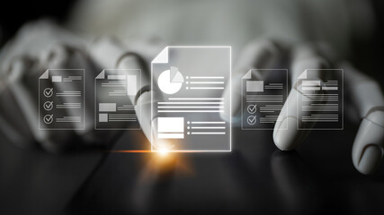 Poster - AI artificial intelligence manages documents with virtual assistant filing, secure cloud access, and smart tools for seamless digital collaboration and workflow. Latch