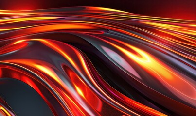Poster - Abstract wavy lines with light trails reflection and dark fluid curves