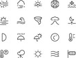 © Picatorial - Editable stroke weather forecast icons vector set climate meteorology elements including sun rain wind cloud temperature  and more vector icons