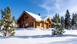 © Bobi - Wooden Cabin in Winter Landscape with Snow-Covered Roof and Trees