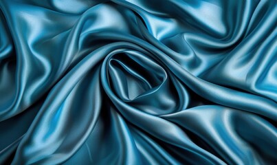 Poster - Elegant blue silk fabric abstract background with soft swirl and luxurious texture