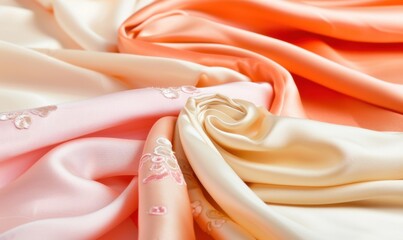 Aufkleber - Elegant peach and pink satin fabric background for fashion and beauty designs