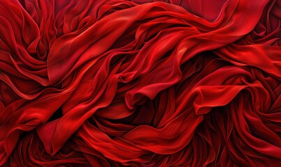 Aufkleber - Elegant red fabric texture background with dynamic folds and smooth waves