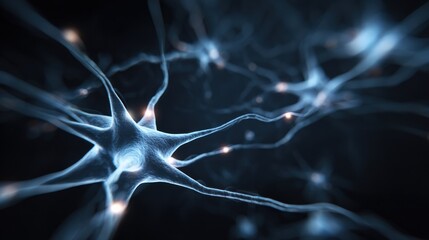 Poster - Abstract Neuron Network Creating Pathways of Light, Symbolizing Mental Connections in a Dark Background With a Blank Upper Zone