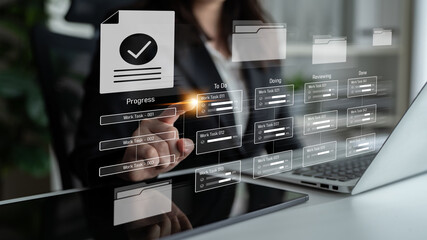 Poster - Task management workflow dashboard visualizing to-do lists, ongoing tasks, review status, and completed items to support productivity and project tracking Latch