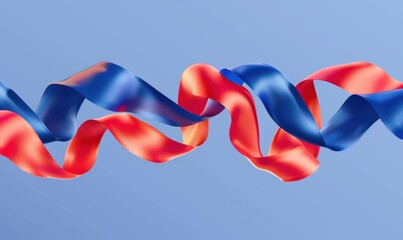 Poster - Swirling blue and red ribbons create an abstract wave design on blue background