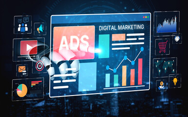 Poster - AI drives digital marketing and online ads with smart targeting, content automation, and ROI tracking for business growth. Artificial intelligence spline
