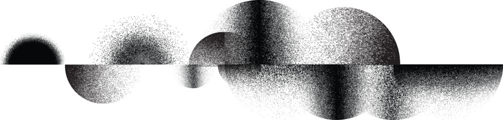 Poster - Sprayed black half circles composition .Graffiti art design . Noise textured semi circles. Spray effect .Grunge texture .Design forms.Distressed grungy element .Rough roller paint semicircles .Vector 