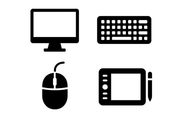 Poster - Digital tools: computer monitor, keyboard, mouse, and graphic tablet icons