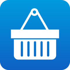 Poster - Simple white shopping basket icon on a blue gradient background with rounded corners