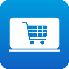 Poster - Icon of a shopping cart displayed on a laptop screen against a blue background