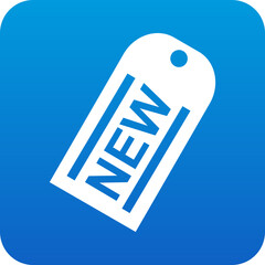 Poster - Simple white tag with the word new in blue letters on a bright blue background