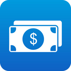 Poster - Simple blue icon representing a stack of cash with a dollar sign symbol