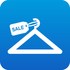 Poster - White clothing hanger with a sale tag hanging on a bright blue background