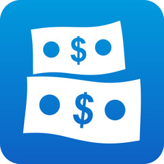 Poster - Simple icon of two white dollar bills with blue circles and dollar signs on a blue background