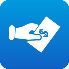 Poster - White hand holding a white paper with a blue dollar sign against a blue gradient background