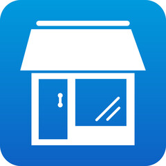 Poster - White storefront icon with a door and window on a blue gradient background