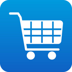 Poster - Simple white shopping cart icon on a bright blue gradient background with rounded corners