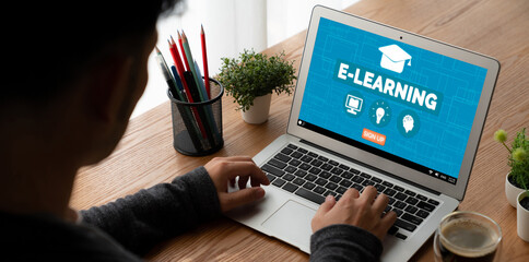 Poster - E-learning website with modish sofware for student to study online on the internet network