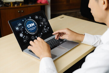 Poster - Customer relationship management system on modish computer for CRM business and enterprise