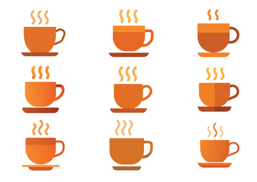 Steaming coffee cup icon with orange and brown colors vector illustration Set