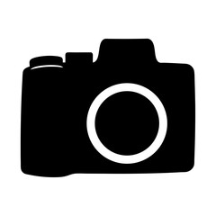 Poster - Classic Camera Silhouette with Circular Lens and Simple Black and White Design