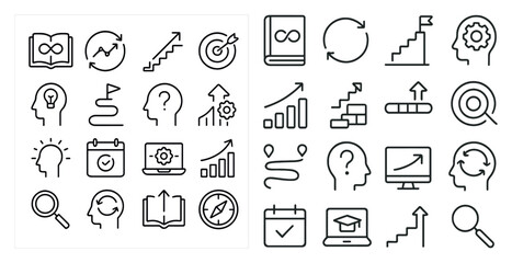 Poster - Set of icons for a computer program. The icons include a book, a calendar, a laptop, a computer monitor, a clock, a book, a book, a book, a book, a book, a book, a book