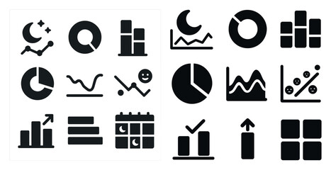 Poster - Collection of graphs and charts in black and white. The graphs are arranged in a grid and include a pie chart, a line graph, a bar graph, and a scatter plot. Scene is professional and analytical