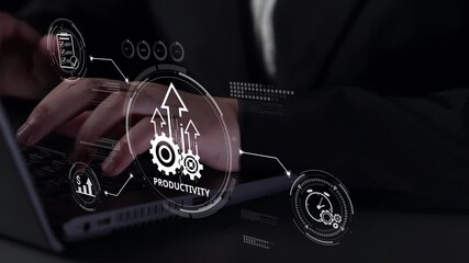 Poster - Productivity improvement in digital business, showing productivity tools, productivity tracking, productivity optimization, and workflow for business workplace efficiency. Muxer